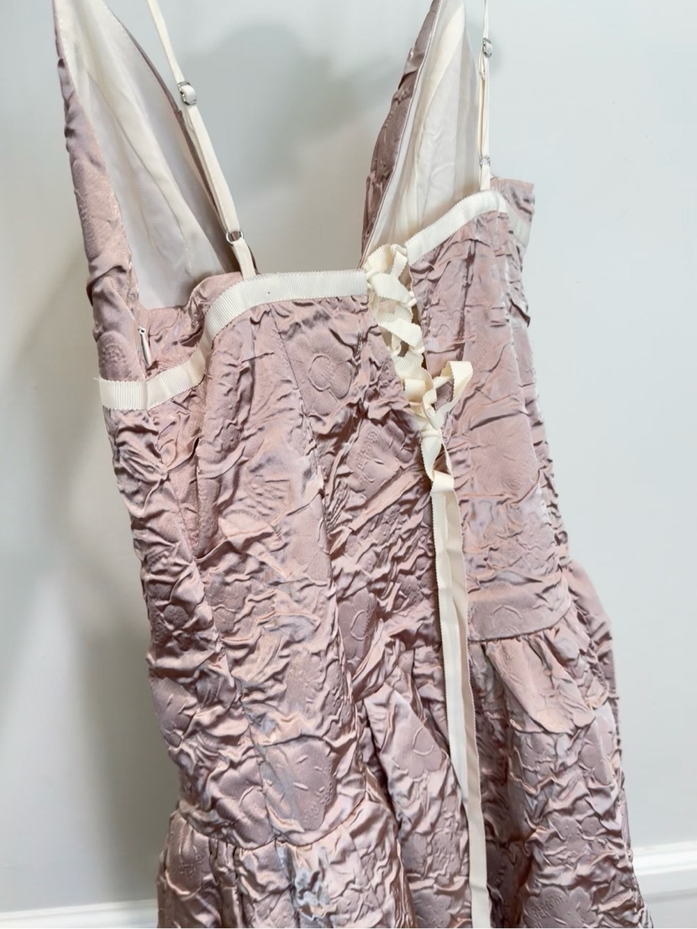 For Love & Lemons flower satin mini dress bubble bow tie bubble hem drop waist - Picture 13 of 14